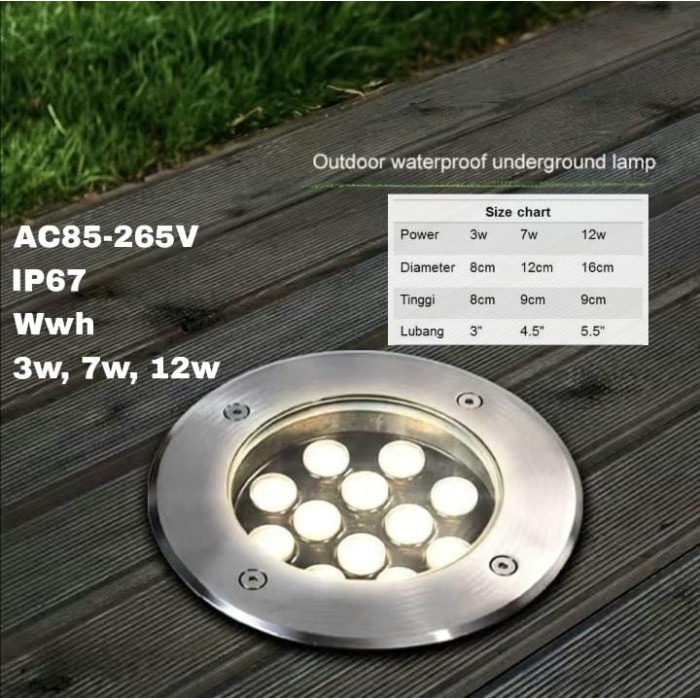 Lampu Lantai Led 3W 3Mata 7W 7Mata 12W 12Mata Lampu Tanam Lantai Ground