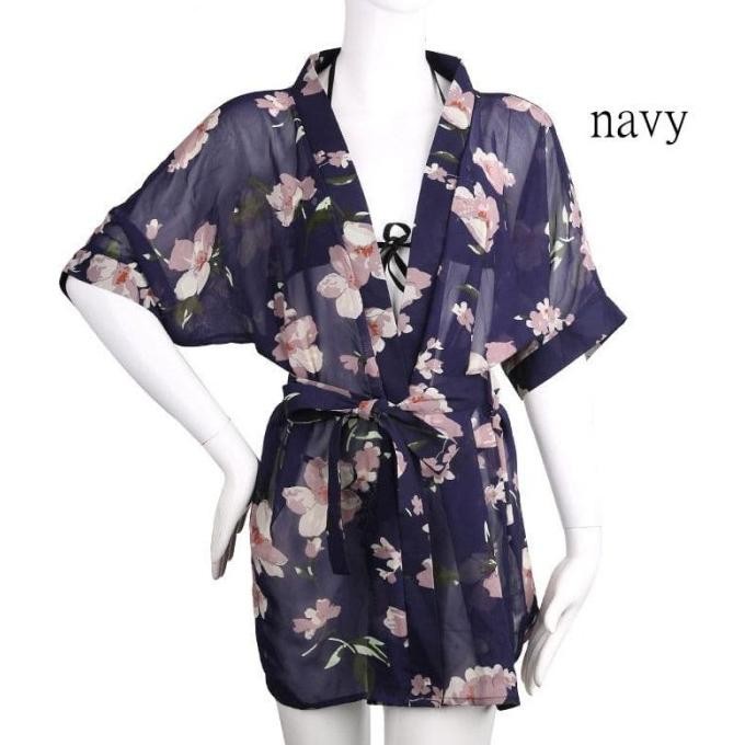 

Baju Tidur Kimono Sexy Lingerie Gstring Bahan Sifon Dicetak A187-2 Original