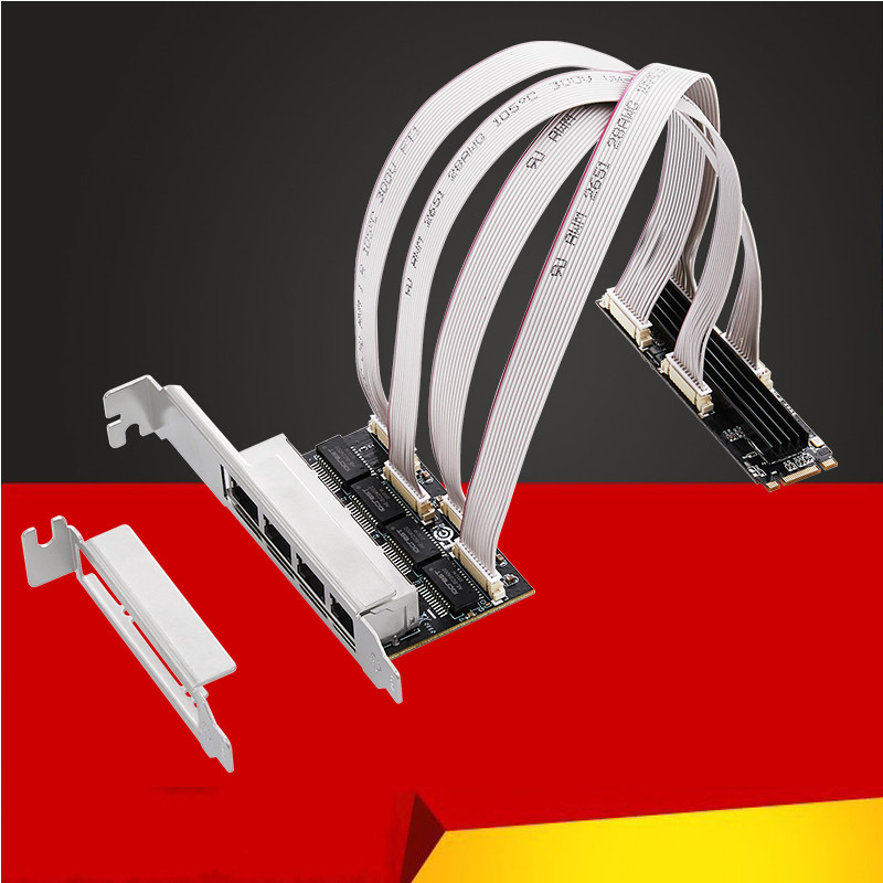 DAMO M.2 to 4 Ports RJ45 Gigabit Ethernet Network Card B+M Key 10/100/1000Mbps NIC Network Cards Rea