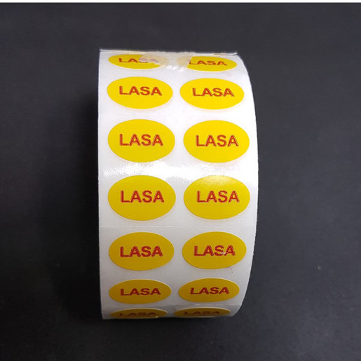 

STIKER LASA KUNING OVAL 20X10 MM ISI 5000 PCS IN ROLL - MURAH PROMO