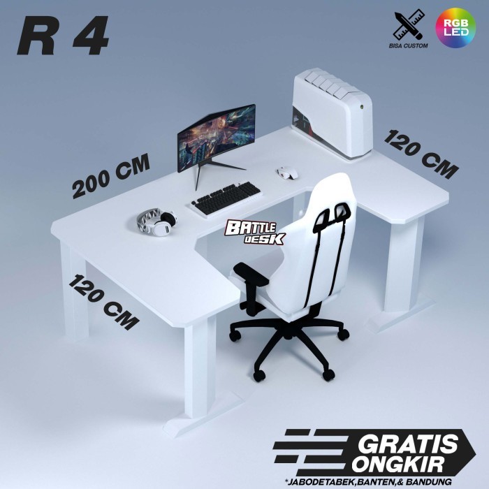 Battledesk R4 Hitam - Meja Komputer Gaming Pc Desk Rgb Murah 200X120