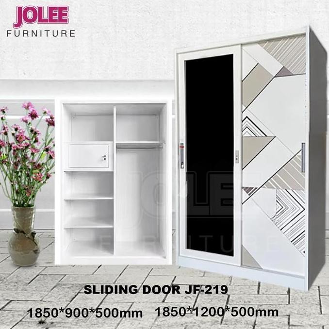 Jf-Lemari Pakaian Besi Full Anti Banjir Pintu Sliding Cermin/Lemari 2 Pintu Sliding Besi 90-120Cm St