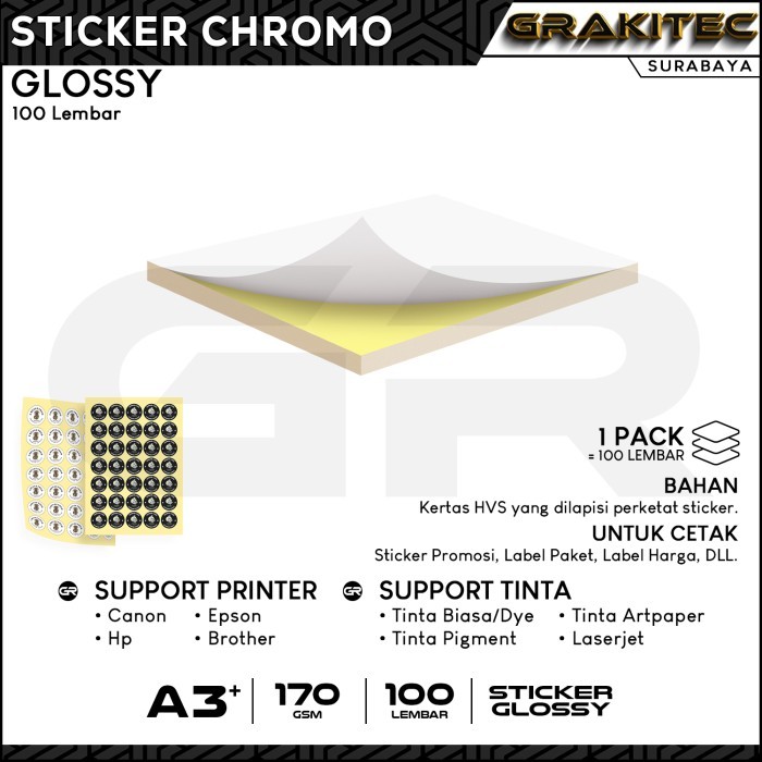 

Sale Grakitec Sticker Chromo A3+ Isi 100 Lembar Stiker Kromo, Bontak, Cts, Cast-Coated Cromo