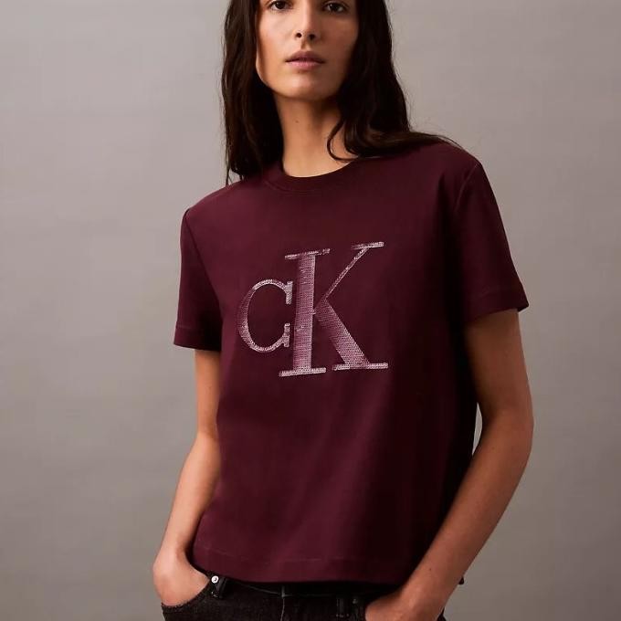 Murah Calvin Klein Sequin Monogram Logo Crewneck Tshirt