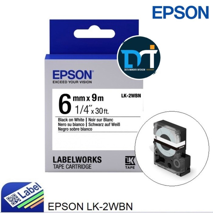 

EPSON LABEL 6MM BLACK ON WHITE 9M LABELWORKS TAPE CARTRIDGE LK 2WBN