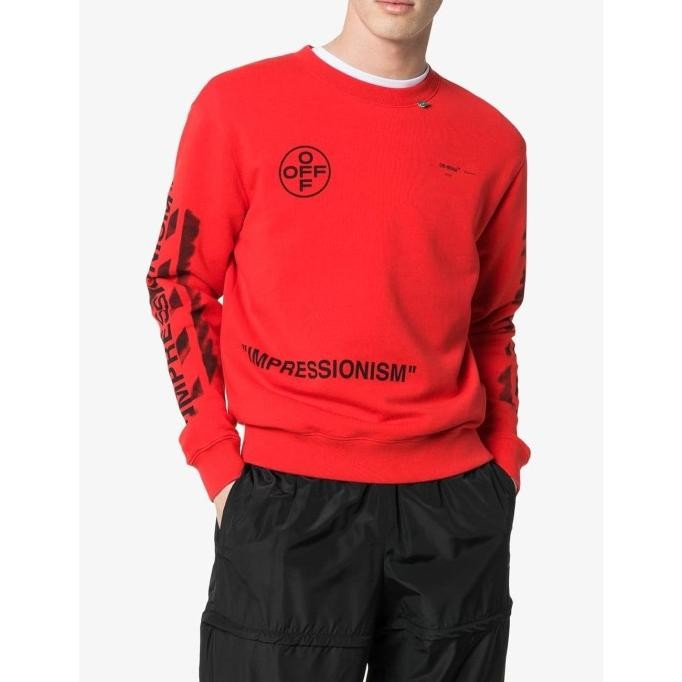 Sale Off White Ss19 Diagonal Stencil Crewneck Sweater Red 100% Original