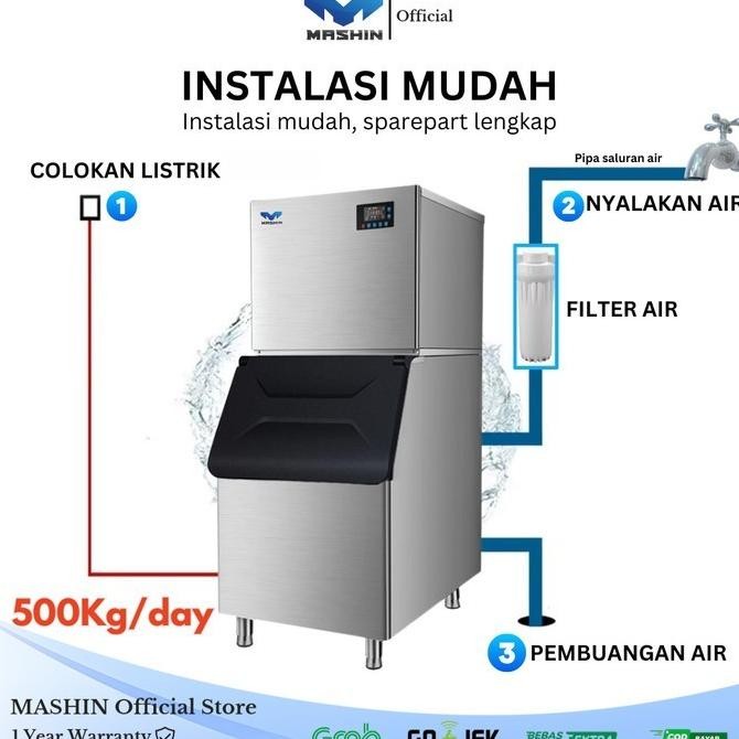 Terlaris Mashin - Ice Cube Maker Machine 500Kg/Day Mesin Pembuat Es Batu Kristal Kapasitas Besar Kom