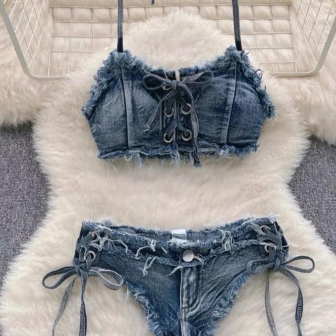 

Lingerie Sexy Braset Celana Dalam Wanita Denim Jeans Import Original