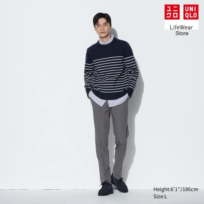 Sale Uniqlo Sweater Washable Milano Rib Kerah Bulat Lengan Panjang (Garis)