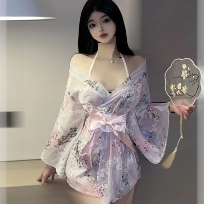 

Set Lingerie Kimono Wanita Jepang Sexy Tali Pinggang Model Pita F382 Original