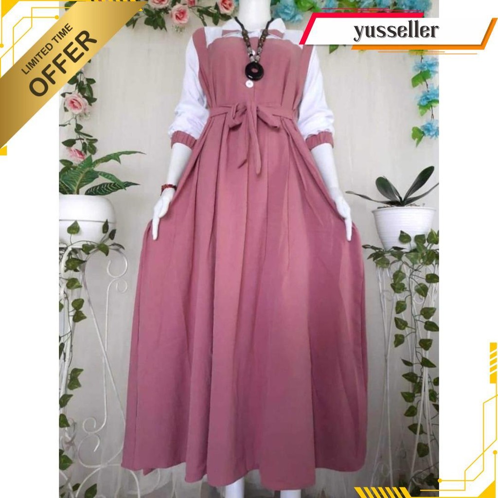 Dress Wanita Fashion Muslim Korean Style Wanita Gamis Remaja Kekinian Terlaris
