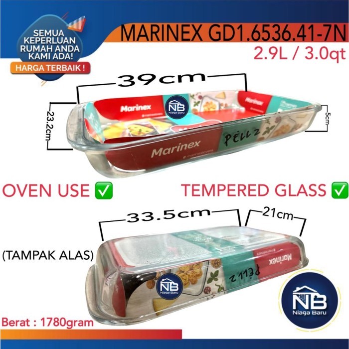 LOYANG PIRING KACA MARINEX SEGI EMPAT 2.9L PYREX PIREX MICROWAVE