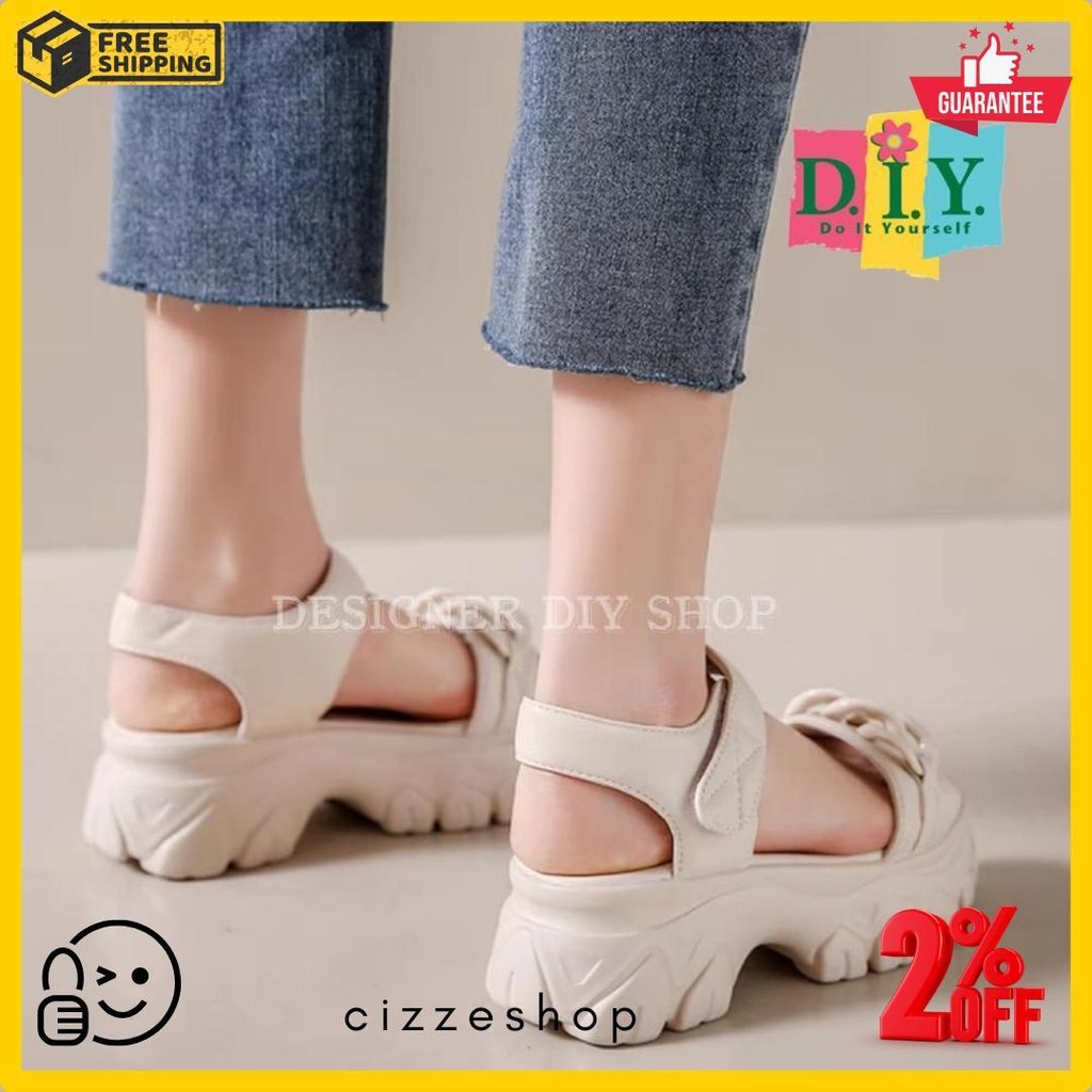 [New Arrival]Diy-Sandal Wanita Korea Wedges Sendal Jelly Tebal Rantai Curly Permium Terbaru Terlengk