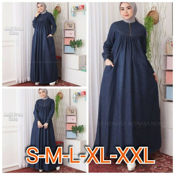 Gamis Jeans Elena Size S M L Xl Xxl / Dress / Baju Muslim / Pakaian Wa