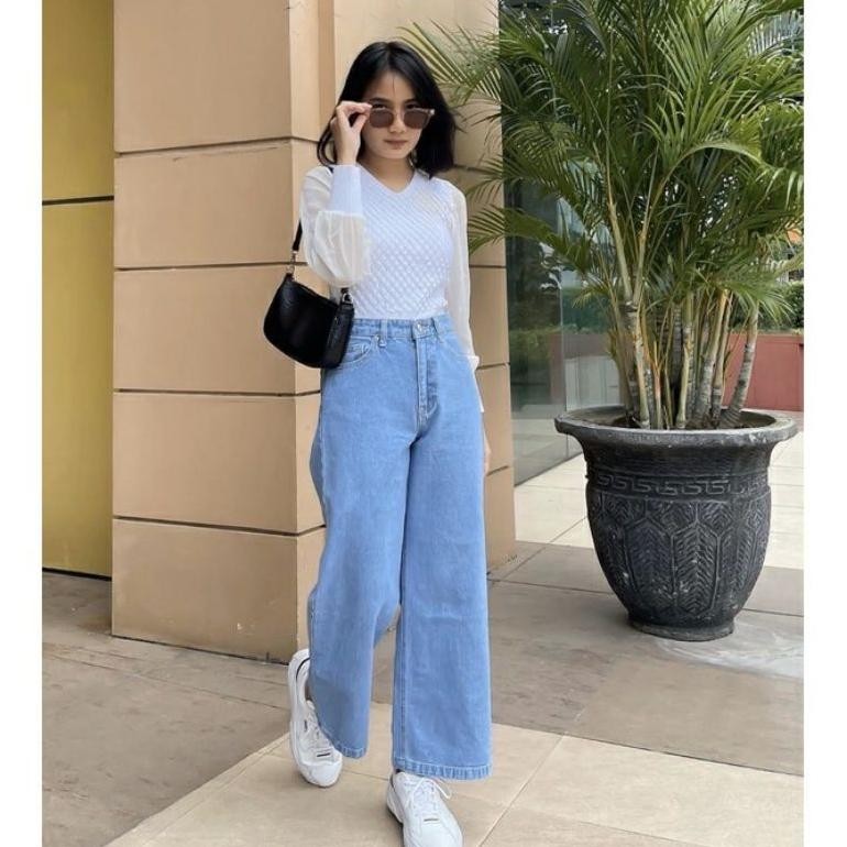 COD HIGH WAIST KULOT JEANS WANITA PREMIUM ASLI JEANS TEBAL BAJUU BAGUS gj-46