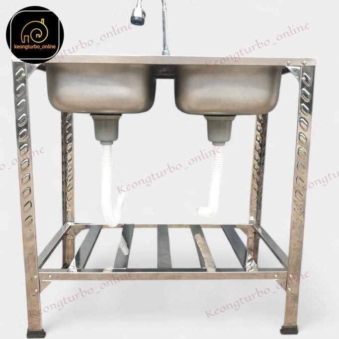 Meja Bak Tempat Cuci Piring 2 Lubang 80X48X80Cm Table Kitchen Sink Portable 8048 Dua Lobang Knock Do