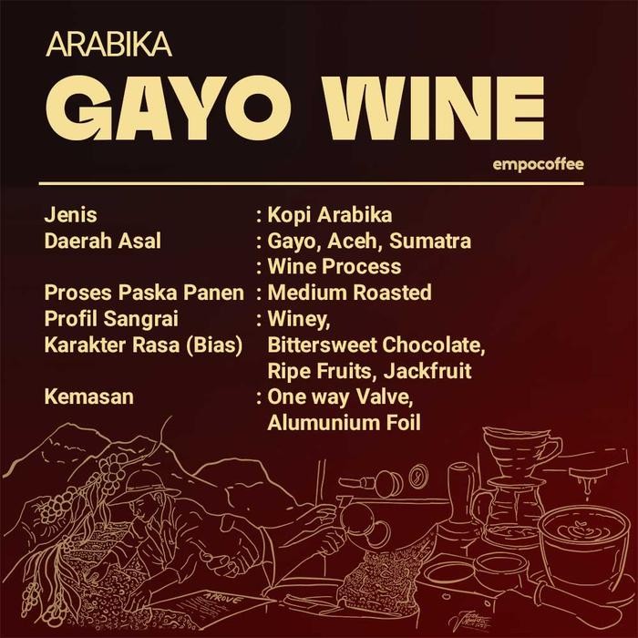 

Kopi Arabika Gayo Wine Aceh Sumatra Arabica Coffee Roasted Beans 200Gr