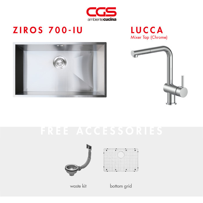 TERLARIS Kitchen Sink Bak Cuci Piring Dapur Stainless Steel 1 Lubang CGS ZIROS 700-IU dan CGS LUCCA