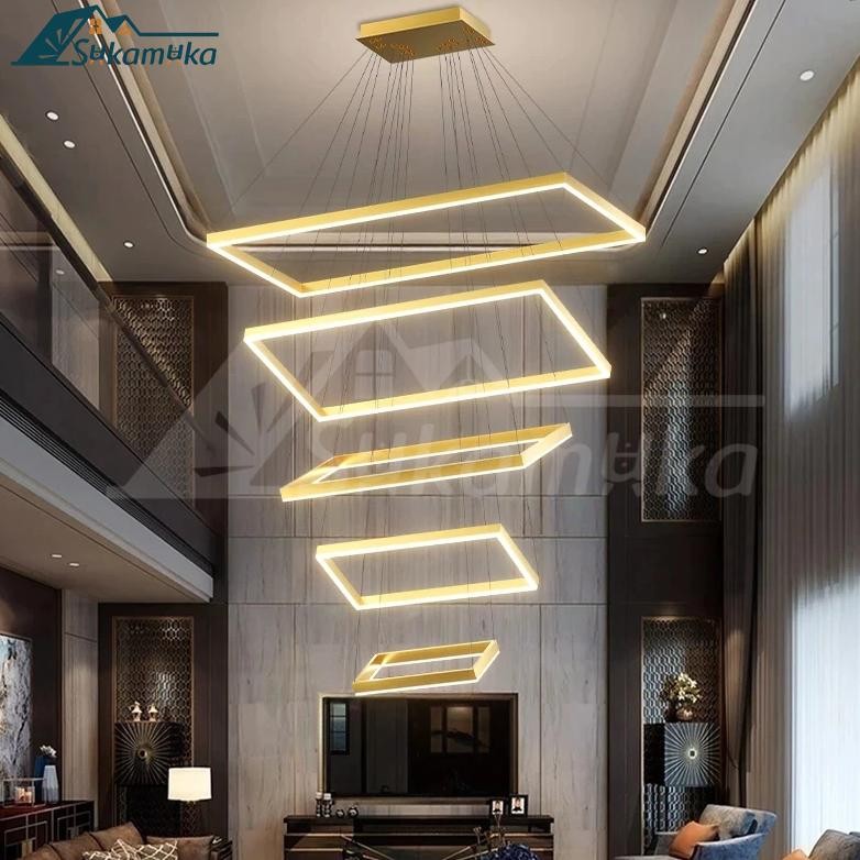 Ready&CODLampu Gantung ruang tamu Modern nimalis Lampu Hias 5 Ring 180Watt Remote Control 120CM LED 