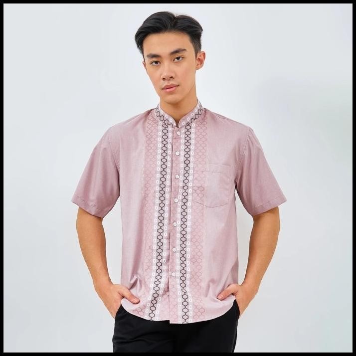 Terbaru Kemeja Koko Regular Modern Pria Lengan Pendek Pink Lilac Terlaris
