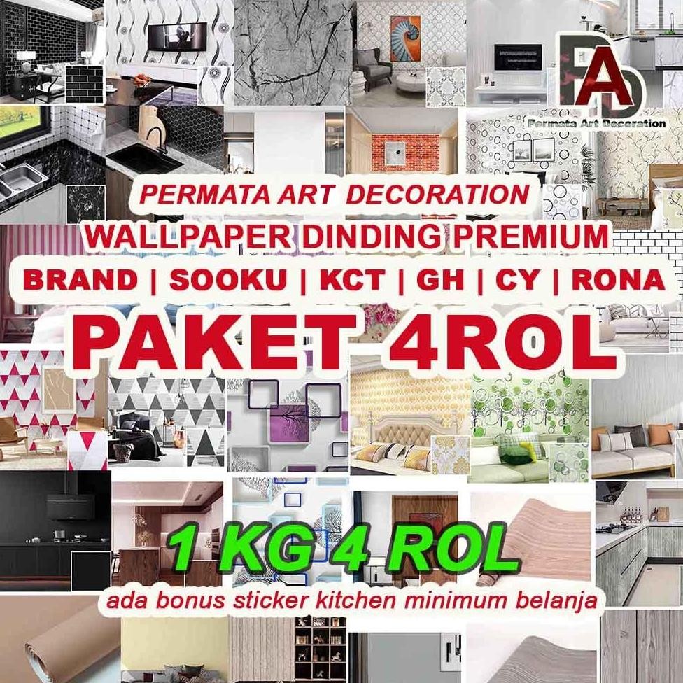 Paket 4 Roll ...!! Wallpaper Sticker Dinding | Ruang Tamu | Kamar | Dapur|Cantik