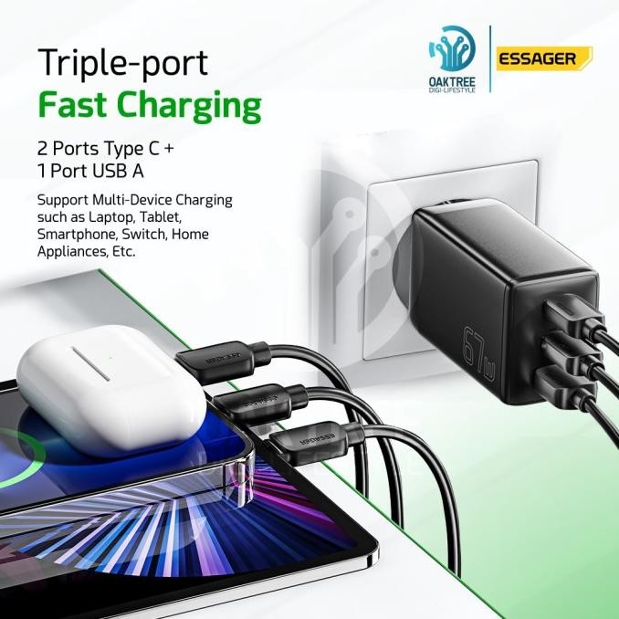 Essager Kepala GaN Charger Fast Charging 67W QC4.0 PD Fast Charger AFC
