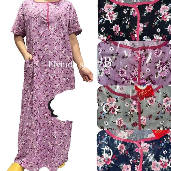 baru longpen / homedress /daster panjang jumbo katun sabata motif bunga busui kancing