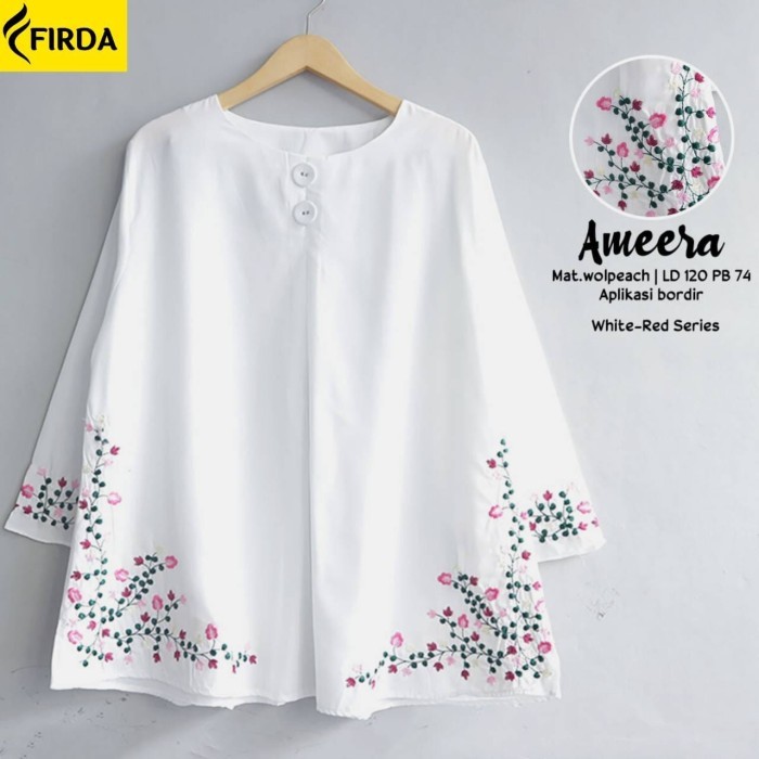 Promo Tunik Putih Jumbo Ld 120 Hias Bordir Asli Lengan Panjang Best Seller