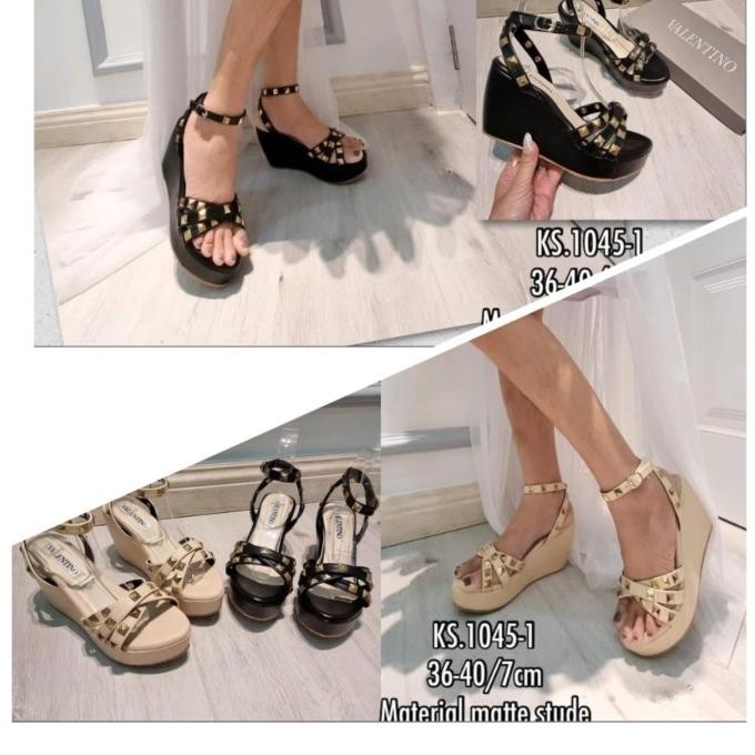 Promo Terbaru, Ks. 1045-1, Wedges Valentino 7 Cm Material Matte Stude. Sandal Fashion