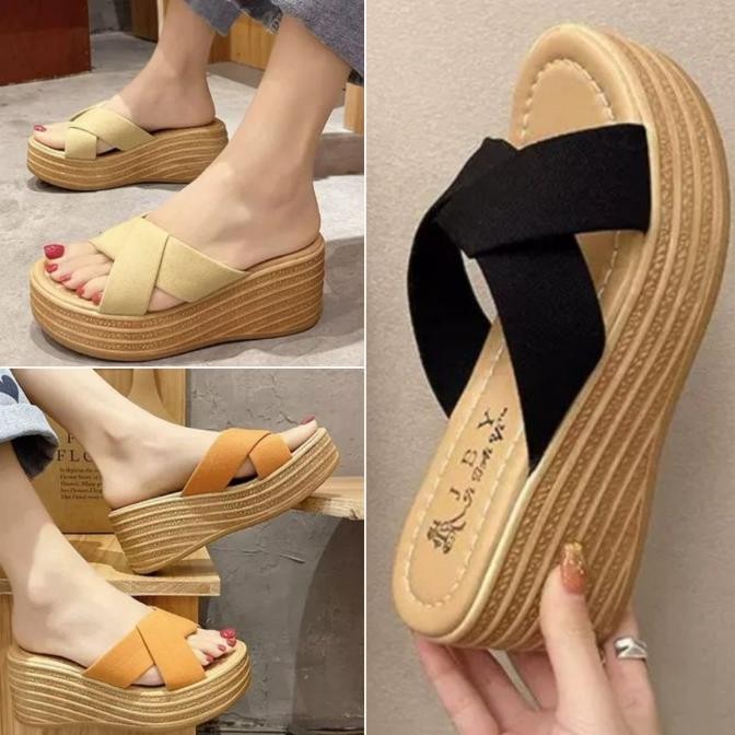 Hot Sale, Sandal Wedges Fashion Wanita Hak Tinggi Motif & Polos Import Korea Ori
