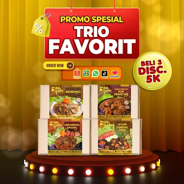 

PROMO TRIO FAVORIT PAKET KENYANG HEMAT MAKIJAH PAKET OLEH OLEH PAKET HAMPERS PAKET GIFT PAKET RAME