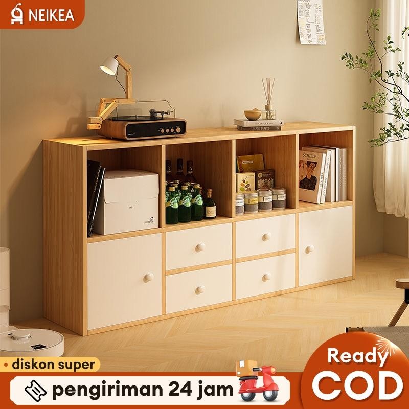 Rak Buku Kayu Lemari Buku Kayu Dengan Pintu Rak Serbaguna