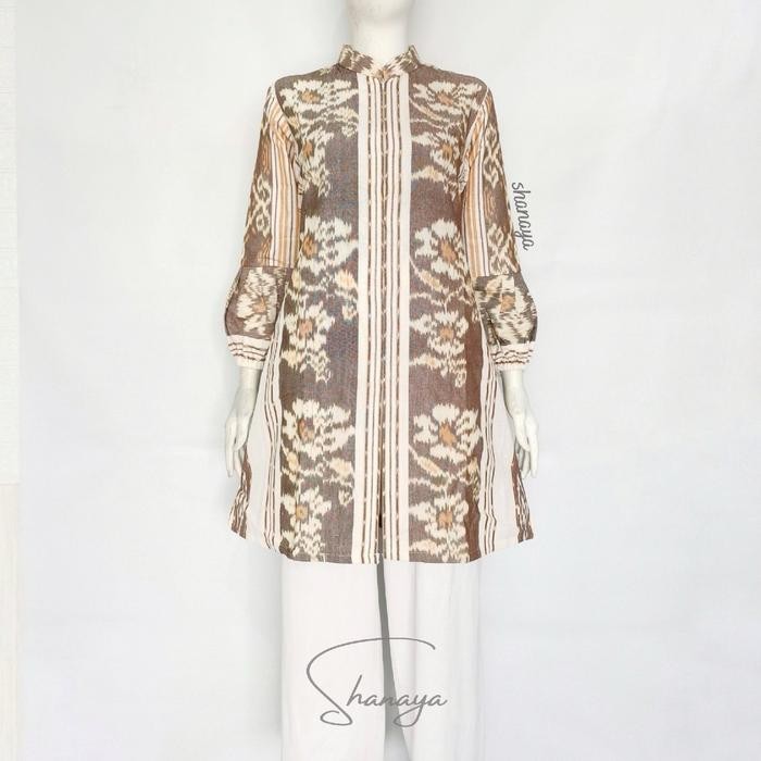New Shanaya Batik Tunik Lucia Tenun Seragam Batik Kerja Lengan Balon Dress Cantik Elegan Terlaris