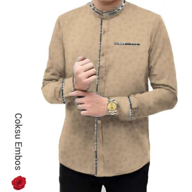 Koko Pria Lengan Panjang Kemeja Koko Toyobo Katun Embos Muslim