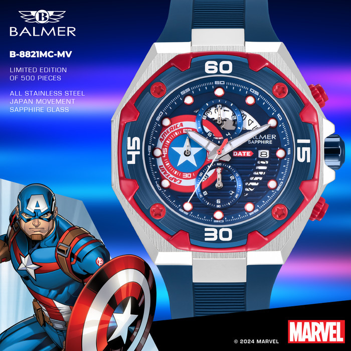 TERLARIS Balmer B-8821MC-MV Jam Tangan Pria Limited Edition Captain America Free Strap + Kaos 8821