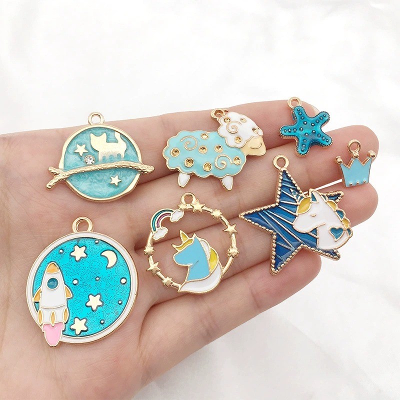 BLUE Enamel Charm Liontin Keychain Kalung Gelang DIY Lucu Kupu Hati Couple