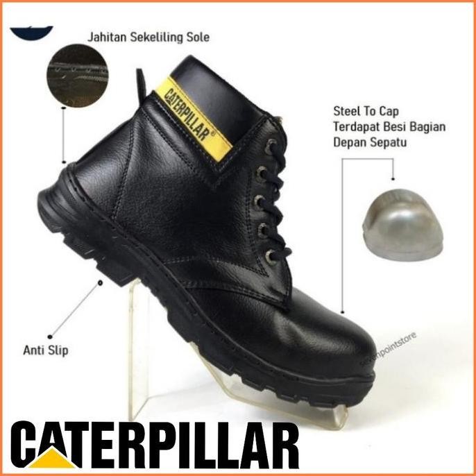SEPATU BOOT SAFETY CATERPILLAR SOL ANTI SLIP SUDAH DI JAHIT SEKELILING / SEPATU KERJA PROYEK PABRIK 
