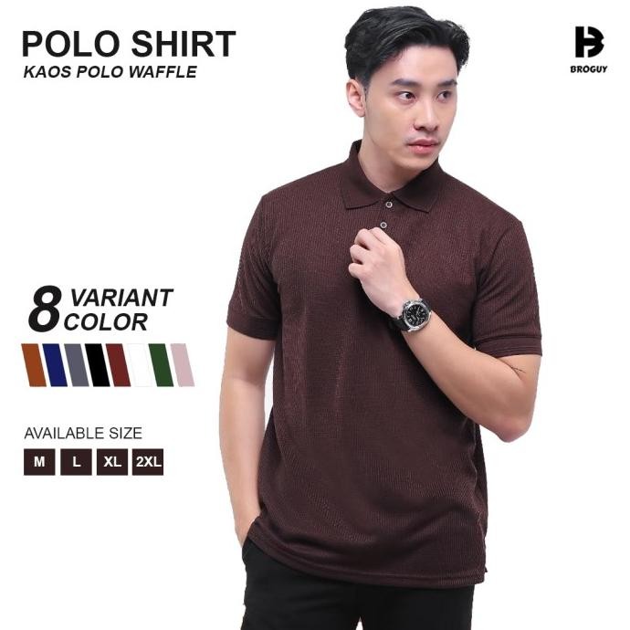 BROGUY Kaos Polo Shirt Pria Waffle DARK BROWN