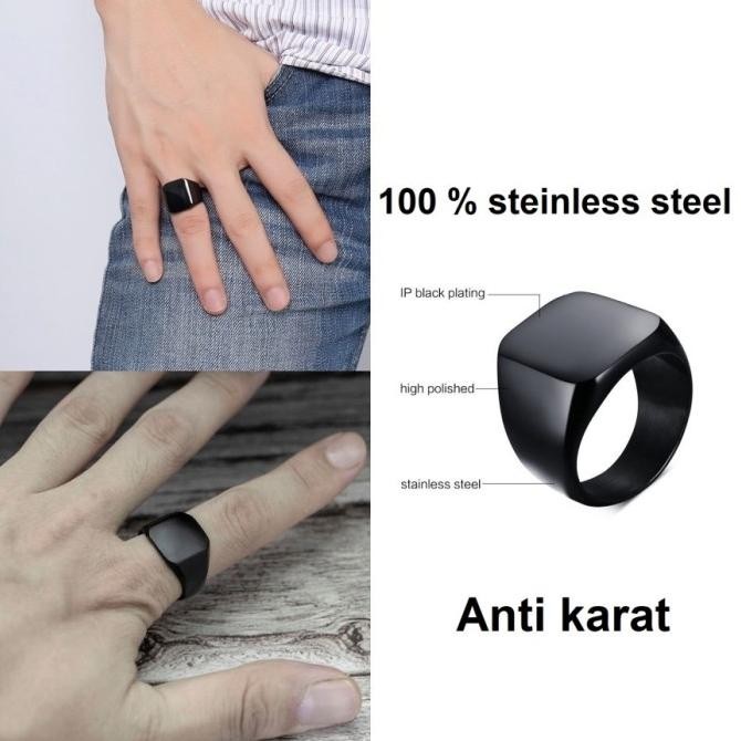 Cincin titanium square kotak hitam cincin pria keren elegant