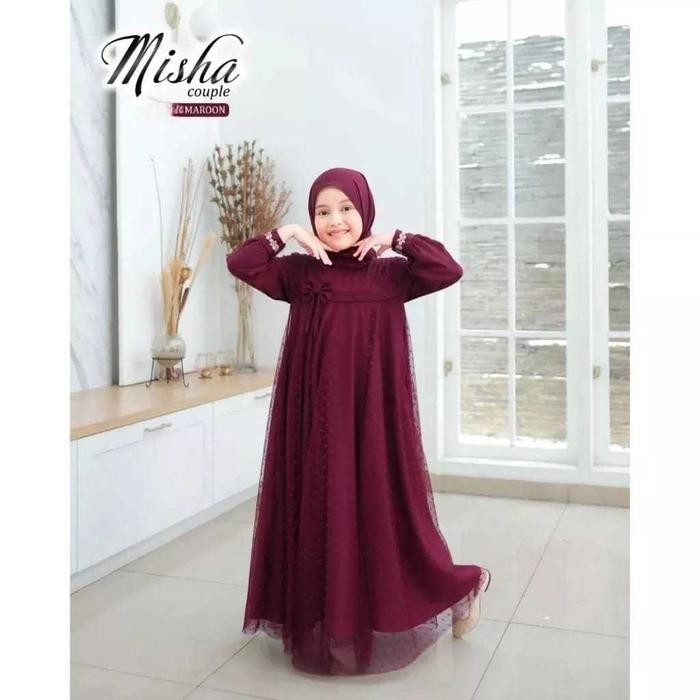 Gamis Anak Baju Pesta Model Baru Misha Kids Dengan Renda Bunga Dan Crinkle Airflow Mix Brukat Tille