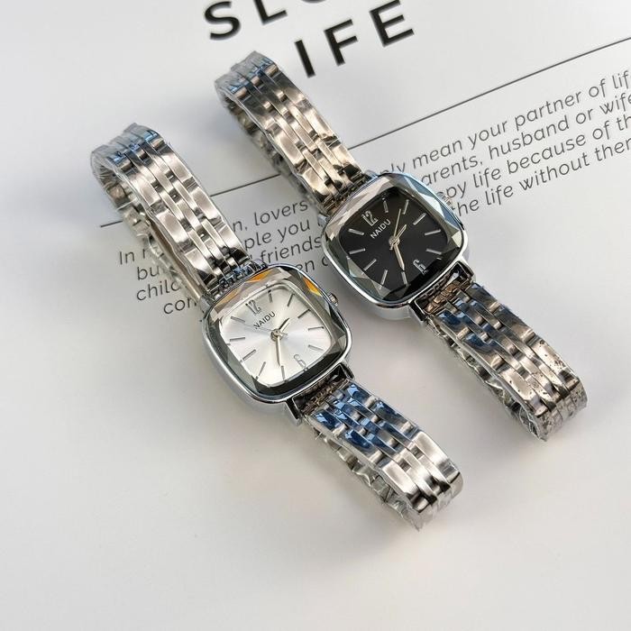 JAM TANGAN WANITA NAIDU TALI STAINLESS STEEL MEWAH MODEL SEGI KOREAN JAM