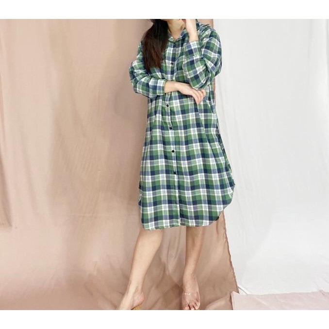tunik kemeja wanita lengan panjang flanel / tunik flanel kotak kotak