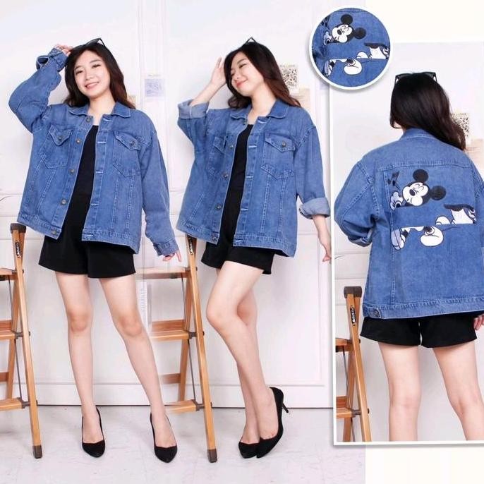 Grosir Jaket Jeans Oversize Bordir Jaket Oversize Wanita Jumbo Jaket Wanita Motif Gambar Mickey Terb