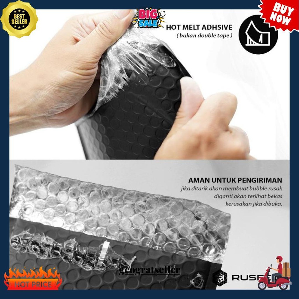 Rusfet Amplop Bubble Mailer, Rusfet Premium Mailer Black Hitam Wrap Envelope Termurah Banget