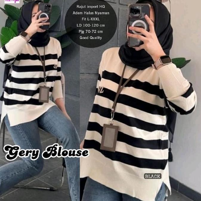 Gery Blouse Ana Hijab Atasan Wanita Blouse Blus Bahan Rajut Import Ld 100 Melar Ke 120 Pb 70-72 Atas