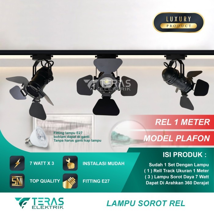 Paket Lampu Sorot Rel 7 Watt Isi 3 Model Mini Studio Tracklight Studio