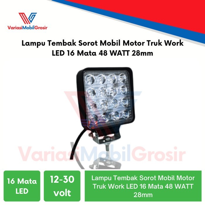 Lampu Tembak Sorot Mobil Motor Work Led 16 Mata 48 Watt 28Mm 12-24Volt
