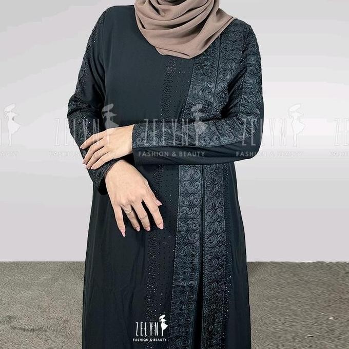 Gamis Abaya Turki Terbaru Belah Samping Hitam Jersey Premium Import Mewah Promo