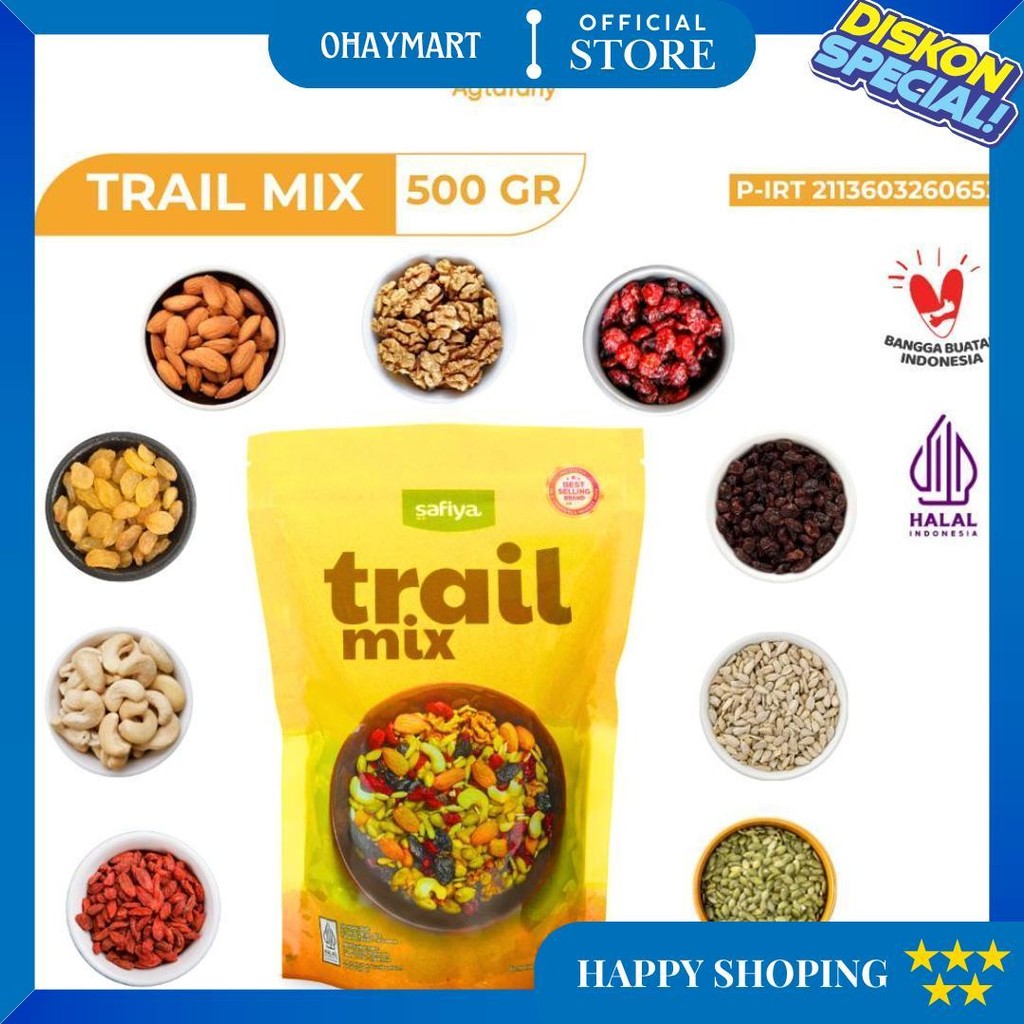 

Trail Mix Safiya 500 Gr Kacang Buah Kering | Snack Camilan Sehat Sereal Makanan Ringan Roasted Dried Fruit Healthy Food D Promo 10.10