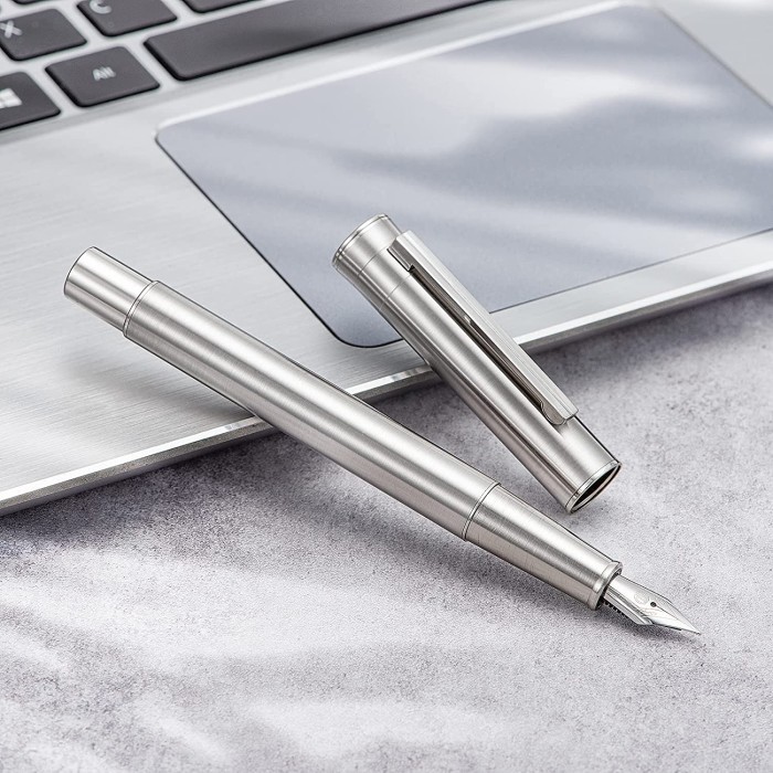 

TERBARU! Hongdian 1861 Stainless Steel Fountain Pen EF/F/M/ Bent Nib, Classic Design Smooth Writing